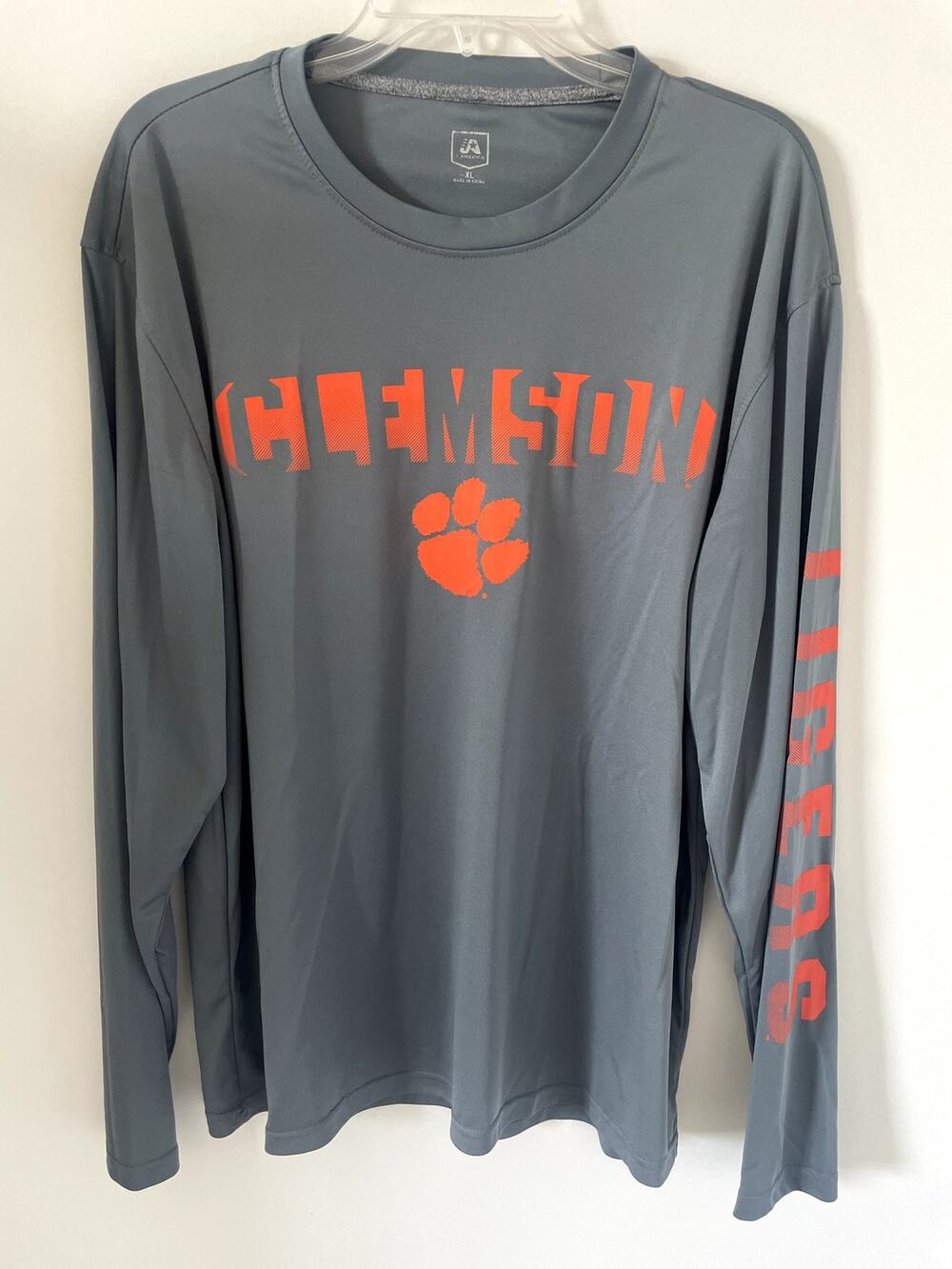 Clemson Tiger Logo Mens Long Sleeve Gray Pullover Shirt Sz XL